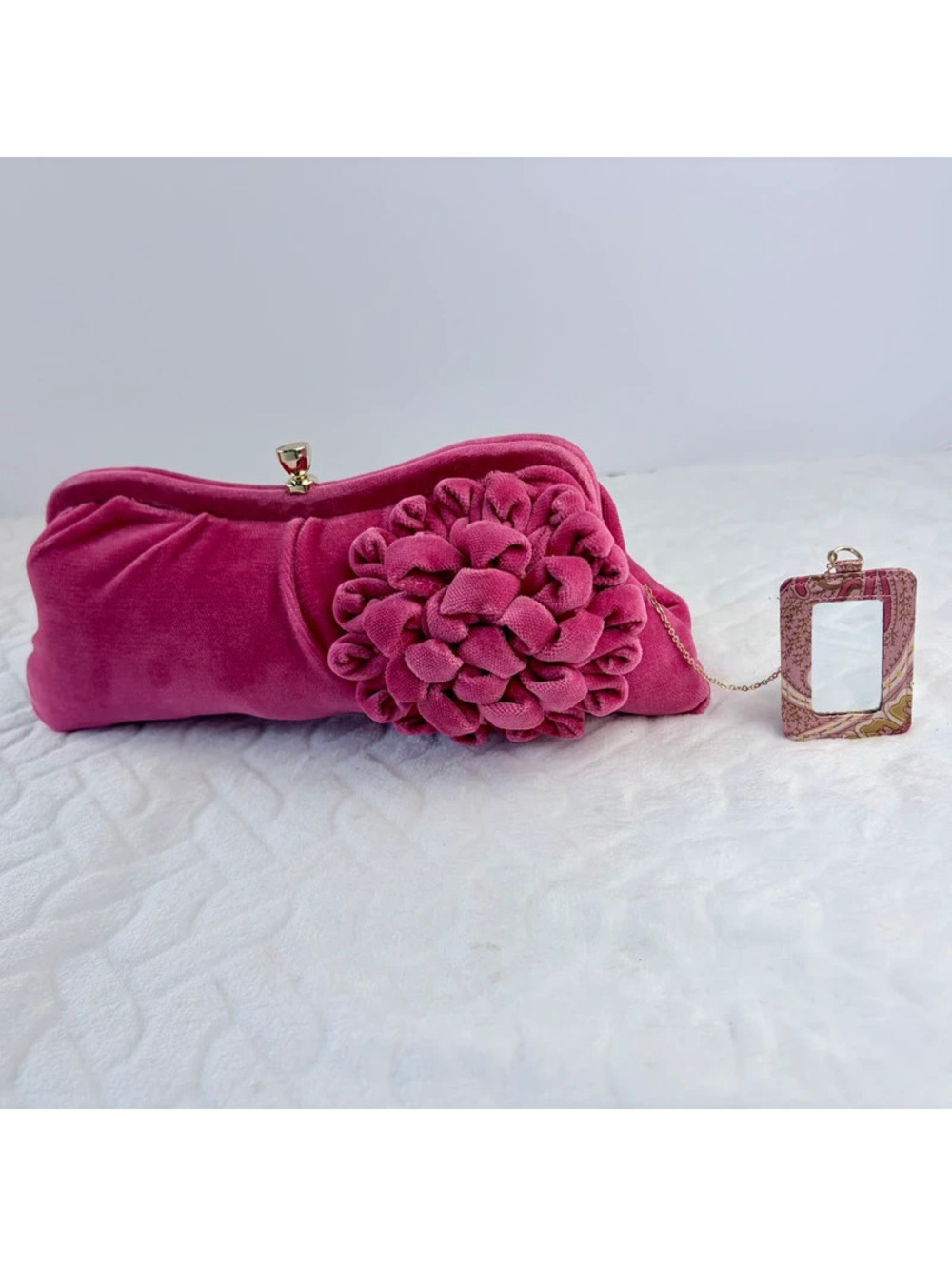 Vintage 2004 Banana Republic Pink Velvet clutch with OG mirror